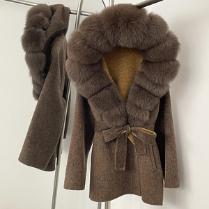 OFTBUY Nuovo Cappotto Invernale in Misto Lana e Cashmere per <span class=keywords><strong>Donna</strong></span>, con Collo in Vera Pelliccia di Volpe, Cappuccio, Vestibilità Slim, <span class=keywords><strong>Trench</strong></span> in Lana Double Face - Product Image 6