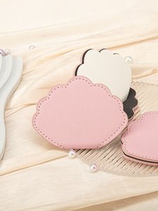Cute Shell Cloud Shaped Stainless Steel Pocket <b>Mirror</b> Shatterproof PU Leather Sleeve Stitched Edges <b>Compact</b> Vanity <b>Mirror</b> Bulk - Product Image 5