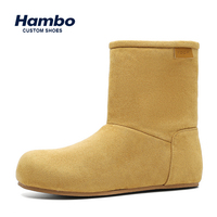 Bottes d'hiver douillettes en daim à doublure en fausse fourrure, à enfiler, mi-mollet, avec col moelleux, plates et décontractées pour le froid