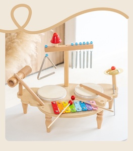 Ensemble d'instruments de musique en bois en promotion avec xylophone, tambour et triangle – Jouets éducatifs multifonctionnels à percussion - Product Image 4
