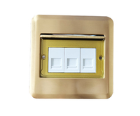 Boîtier de prise réseau Ethernet encastré escamotable 3 ports RJ45 en laiton doré de luxe pour salle de réunion