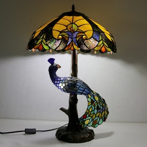LongHuiJing 18Inch Tiffany Table <b>Light</b> Yellow Stained Glass Lamp Antique Desk Lamps for Hotel Home Decorative - Product Image 1