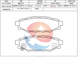 Plaquettes de frein SDCX D1114-8218 /D7064M pour <span class=keywords><strong>TOYOTA</strong></span>/ GT 86 Coupé / BRZ / FORESTER / IMPREZA Hatchback / Berline / LEGACY/WRX/Cross <span class=keywords><strong>Trek</strong></span> - Product Image 2