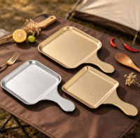 Assiette carrée en acier inoxydable épaissi FLEY, design moderne et minimaliste, plateau de service occidental doré pour barbecue, design créatif