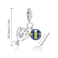 Breloques Pan Charms en argent, jaunes, bleus, blancs, en forme de ballon de volley avec perles en zircon, compatibles avec les bracelets originaux, bijoux pour athlètes sportifs, Berluque, nouveauté