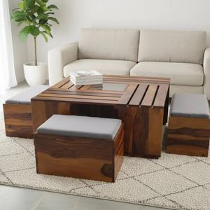 Ensemble de tables basses contemporaines en bois de qualité supérieure avec tables gigognes, structure robuste et usage polyvalent pour s'asseoir ou décorer - Product Image 2