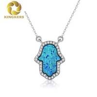 Collier pendentif en argent sterling S925 véritable, en forme de paume, avec opale et chaîne croisée, électroplaqué
