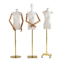 Maniquí de Plástico de Medio Cuerpo para Mujer con Base Dorada y Pata Plana Blanca para Exhibición en Escaparates de Tiendas de Ropa