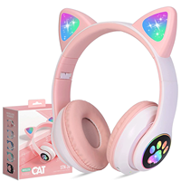 Headset Telinga Kucing Lucu Baru Headset Gaming Nirkabel Headset On Ear Nyaman dengan Lampu Warna-warni