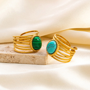 Bague en pierre naturelle style vintage plaquée or 18 carats, ajustable, en acier inoxydable, bijou unisexe, cadeau - Product Image 4