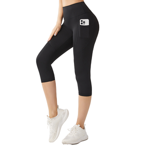 Wholesale 2025 Custom Logo Breathable High Waisted Capri <b>Leggings</b> - Buttery Soft Gym Fitness <b>Leggings</b> <b>with</b> Side <b>Pockets</b> - Product Image 1