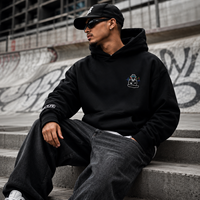Hoodie Logo Kustom Berkualitas Tinggi Bahan Tebal 380GSM OEM MOQ Rendah Ukuran Besar Model Kotak Sweatshirt Cetak