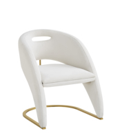 Fauteuil Courbé de Luxe en Velours Blanc avec Décorations Métalliques Dorées et Cristaux, Chaise d'Appoint Rembourrée pour Salon et Villa - Offre Spéciale