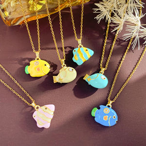 Jeutelis, collar con colgante de cobre a la moda para mujer, gran oferta con dibujos animados del océano, Delfín, ballena, payaso, pez, criatura marina, motivo - Product Image 4