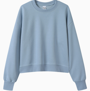 Sudadera de cuello redondo de algodón puro de manga corta para mujer, estilo europeo y americano, 350 gramos, diseño simple, adelgazante, para otoño. - Product Image 6