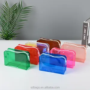 Adquirir o logotipo e o tamanho personalizado baixo pvc bolsa cosméticos com zíper bolsa de maquiagem transparente e colorida