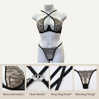 Ensemble de lingerie en dentelle noire à deux pièces, soutien-gorge halter et string à coupe haute, vêtements intimes pour femmes