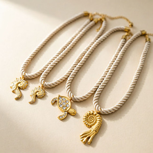 Braided <b>rope</b> necklace for women with seashell and turtle stainless steel pendant exuding a <b>light</b> luxury and high end fashion - Product Image 3