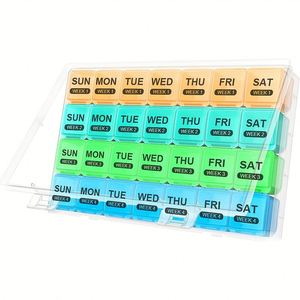Boîte à pilules colorée portable personnalisée à double dose, organisateur hebdomadaire à 28 compartiments pour médicaments quotidiens – Meilleure vente - Product Image 3
