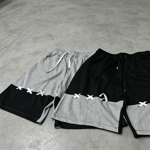 Mens Street Style Heavyweight Knitted Cotton French Terry Breathable Shorts Color Blocked Drawstring Shorts - Product Image 2