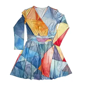 2024 elegante vestido de mujer de manga larga con cuello en V cruzado estampado Floral vestido informal de mujer