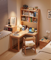 Bureau d'angle en bois de caoutchouc en forme de L, confortable, durable et écologique, avec huche et étagère pour l'étude à domicile DB03S #
