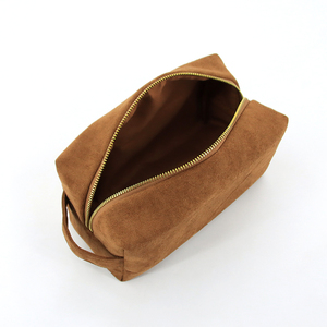 Pochette cosmétique en daim personnalisée, couleur <span class=keywords><strong>camel</strong></span> doux, trousse de maquillage de luxe, organiseur de toilette de voyage en daim - Product Image 3