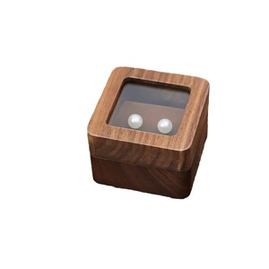Solid Walnut Wood Wedding <b>Ring</b> <b>Box</b> Square Dark Brown Jewelry Storage Desktop Organizer With Glass Lid For Engagement <b>Rings</b> - Product Image 5