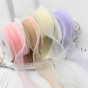 Nine-Colored Ribbon 6cm Pearl Fishtail Tulle Organza Ribbon Spool For Wedding Gift Wrapping Bouquet Decor - Product Image 1