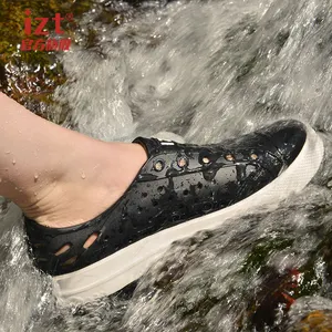 Unisex Trendy Sporty Casual Design Summer Beach Men's Flat Large Size Hole Breathable Lace Upper Comfortable All Seasons Zip