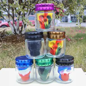 New Design Hemp Grinder Ghost Head Silicone Shape Glass Storage Metal Herb Grinder With Jar