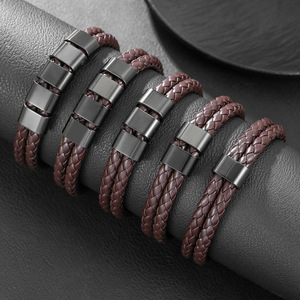 <b>Leather</b> Woven Stainless Steel <b>Bracelet</b> Black Braided Men Women Fashion Jewelry Party Geometric Design D2739 1D2758 1 - Product Image 3