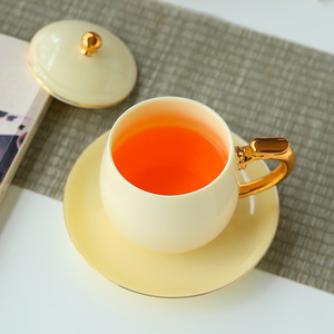Taza de Té de Porcelana Blanca para Oficina, Pintada en Dorado, de Cerámica, Personalizable, de Gran Capacidad, con Platillo para Café - Product Image 3