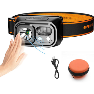 Lampe frontale LED portable super lumineuse, étanche, rechargeable par USB, avec détecteur de mouvement, pour le camping et les situations d'urgence en extérieur - Product Image 1
