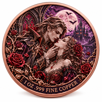 Pièce de monnaie d'imitation en cuivre pur 999 de 1 oz, électroplaquée, série Halloween, Rose Sanguine 3D en relief, couleur UV, artisanat métallique