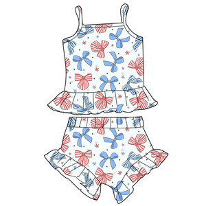 Set Estivo Casual a 2 Pezzi con Volant per Bambine, Outfit per il 4 Luglio, Abbigliamento per Bambine per le Festività - Product Image 3