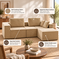 Canapé modulaire en forme de L en velours côtelé PU doux et confortable avec assise profonde et coussins de dossier de soutien pour hôtel et salon