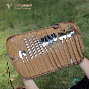 Outdoor Cutlery <b>Set</b> Storage Bag with Stainless Steel Spoon Fork Chopsticks for Camping Travel - Product Image 4