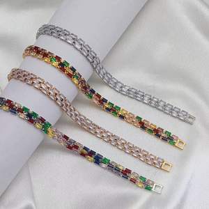 JML Luxury 14K placcato oro bracciale a catena per le donne arcobaleno Cubic Zirconia cristallo con ottone <span class=keywords><strong>Monica</strong></span> alla moda - Product Image 2