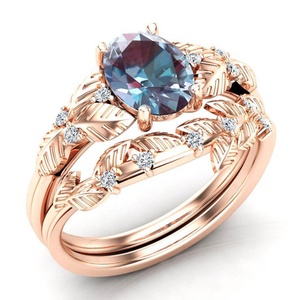 Anillos de Alejandrita Cultivada en Laboratorio, Forma Ovalada, Chapados en Oro Rosa sobre Plata de Ley 925, Venta al Por Mayor - Product Image 3