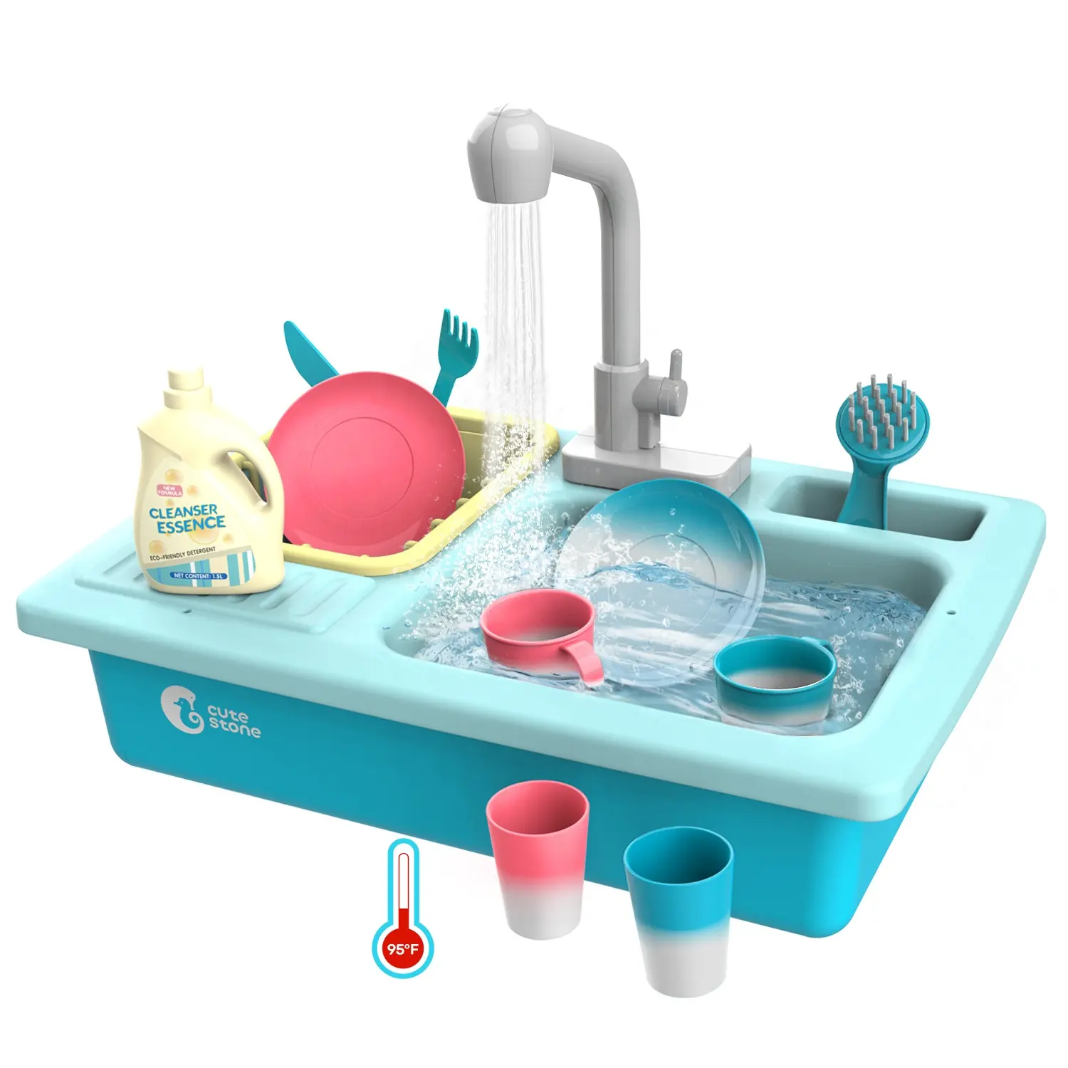 Cute Stone Color Changing Funny Simulation Electric Dishwasher Playing Toy Running Water Sink Toy Kitchen