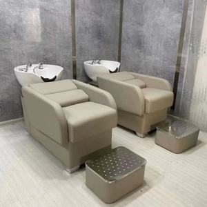 Station de lavage de cheveux pour salon de beauté, lavabo inclinable en céramique avec siège réglable - Product Image 5