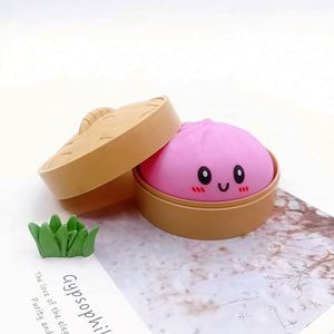 Wholesale Bun-shaped Promotional Toy Cute Dumpling Buns Baozi Squishy Stress Ball Smile Face Steamed Bun <b>Fidget</b> Toy with Steamer - Product Image 5