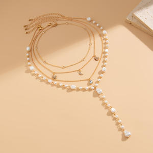 Collar de cadena de eslabones de Latón chapado en oro bohemio minimalista con colgante de perla de imitación para mujer para ocasiones de fiesta - Product Image 5