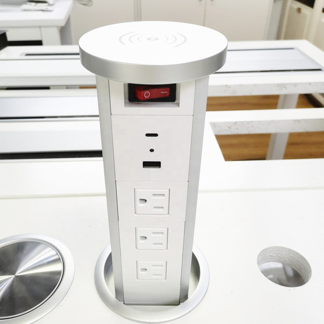 US Power Automatic Surge Protector Kitchen  Pop up Outlet Retractable Hidden Power Strip Tower Socket with USB-C Wireless Charge