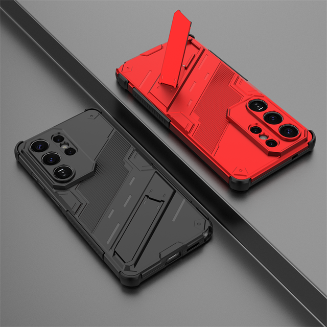 Wear Resistant Phone Protector TPU+PC Anti-Drop Case Built in Stand Anti-Slip Side Texture Strip Case for Samsung Galaxy A07/A06