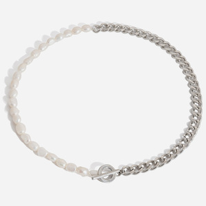 Collar de Perlas de Agua Dulce con Cadena de Acero Inoxidable y Cierre OT, Joyería para Uso Diario - Product Image 1