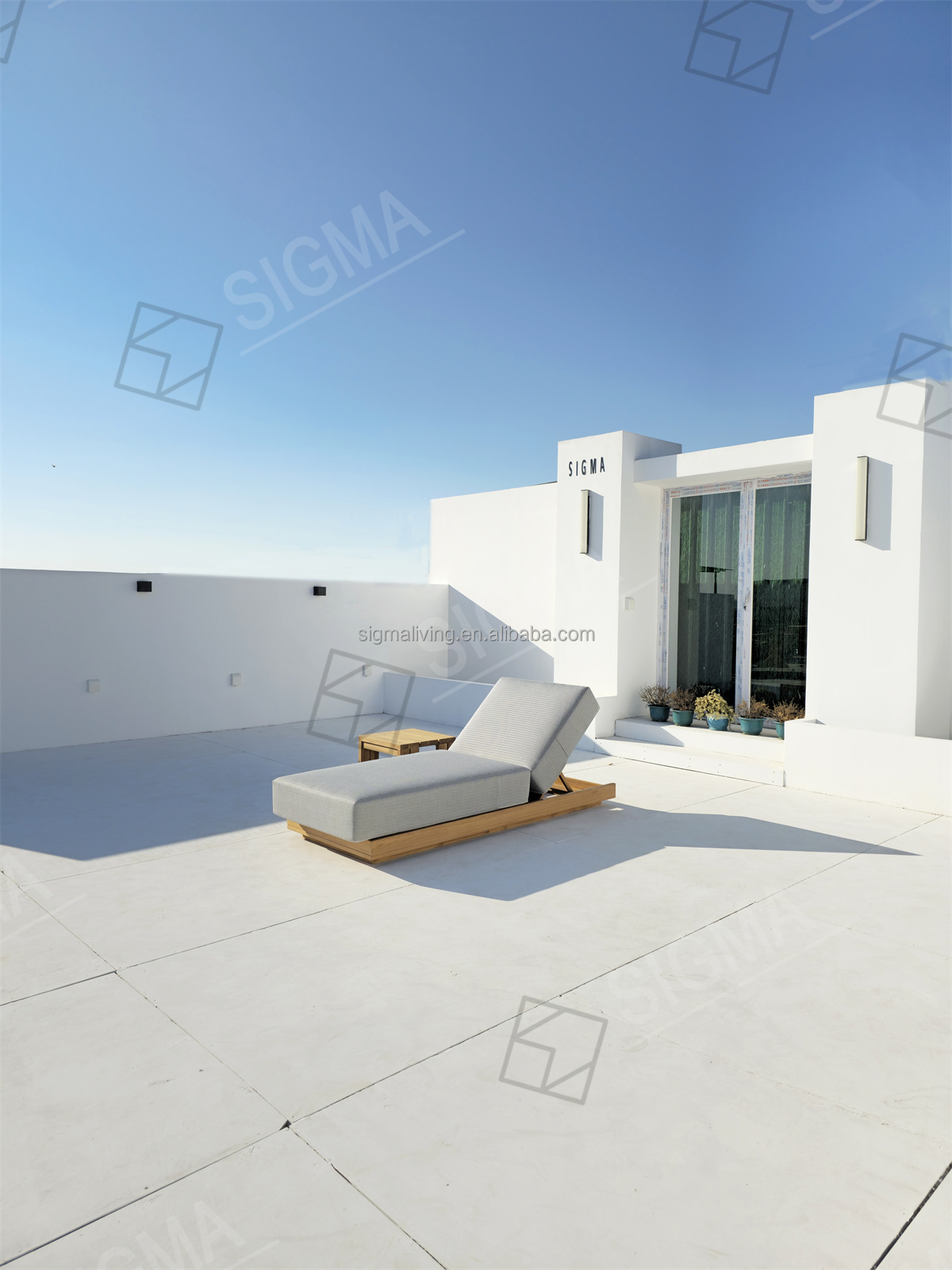 Outdoor Beach Pool Furniture Daybed Modern Solid Teak Wood Sun Beds All Weather Wood Waterproof Fabric Beach Sun Lounger