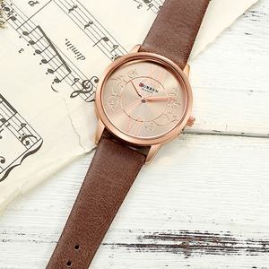 Montre de luxe pour femme CURREN 9049, style business, étanche, boîtier en alliage, cadran en verre à motif, bracelet en cuir - Product Image 5