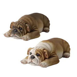 手の彫刻リアルな装飾ポリレジン犬、レジン犬statuフランス語英語ブルドッグ画像/